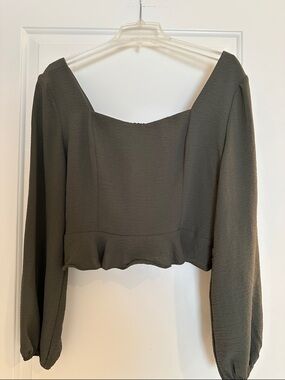 Altar'd State Olive Green Square Neck Long Sleeve Peplum Top